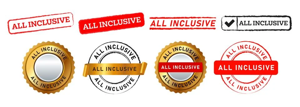 All inclusive rectangle circle stamp and seal badge label sticker sign for Stock Illustration