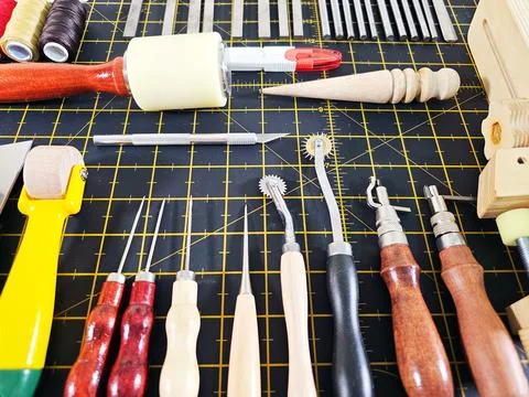 All instruments for leather. Stock Photos