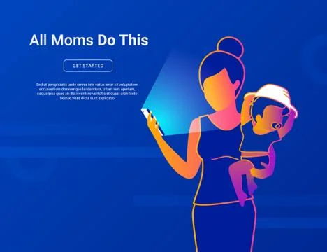 All moms do this. Young mom with baby using smartphone for social networking Stock Illustration