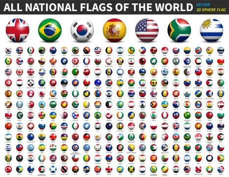 All national flags of the world . 3D spherical ball design . Vector . Stock Illustration