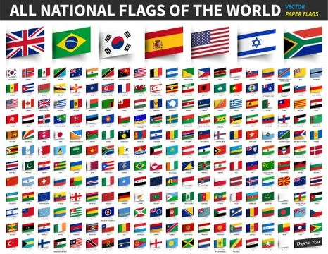 All national flags of the world . Inserted paper design . Stock Illustration