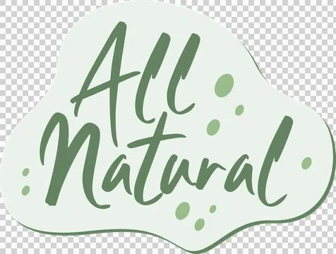 All Natural script is floating on pale green paint blob with leaf-like dots, Illustrazione stock