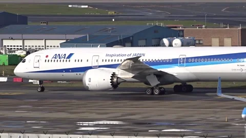 All Nippon Airlines Boeing 787 Dreamliner Taxiing at Brussels Airport Stock Footage 159122079