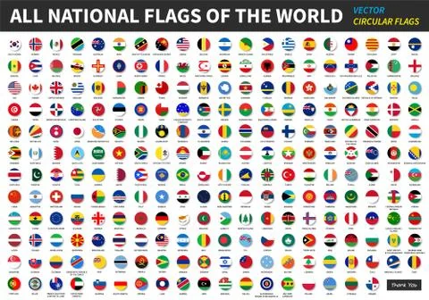 All official national flags of the world . circular design . Vector . Stock Illustration