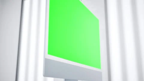 All in One Computer with Green Screen Mockup in Modern Laboratory Workspace Stock Footage 345738136