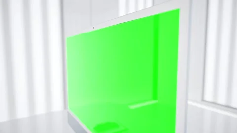All in One Computer with Green Screen Mockup in Modern Laboratory Workspace Stock Footage 345738167