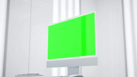 All in One Computer with Green Screen Mockup in Modern Laboratory Workspace Stock Footage 345738179