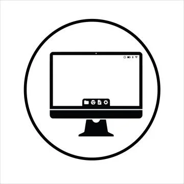 All in one desktop computer inside circle icon with modern all Illustration