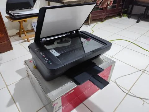 All-in-One Multifunction Inkjet Printer and Scanner Unit on Top of Its Retail Bo Stock Photos