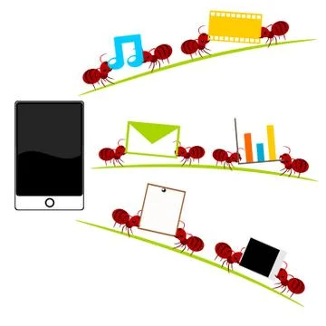 All in one  smartphone and red ants illustration Stock Illustration