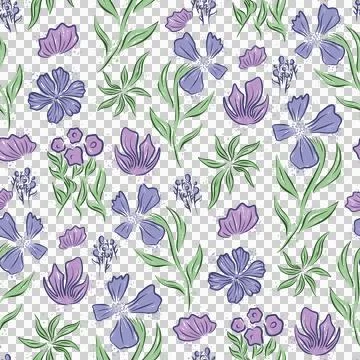 All Over Floral Pattern. Seamless Lilac and Pink Flowers with Green Leaves Print Stock Illustration