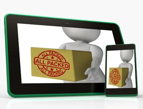 All Packed Boxes Tablet Mean Packaging And Delivering Products Stock Illustration