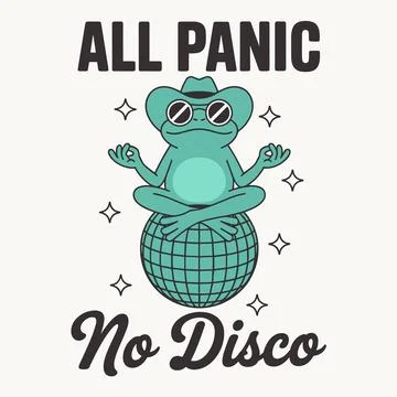 All panic no disco funny frog illustration retro t shirt design zen meditat.. Stock Illustration