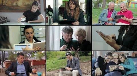 All people use tablet pc - multiscreen Stock Footage 34282238