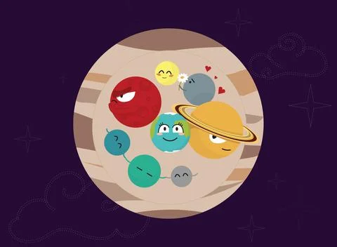 All planet into Jupiter. Solar system planets illustration. Science poster for Stock-Illustration