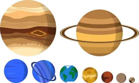All planets of our solar system in different sizes Stock Illustration