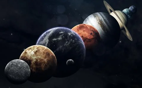 All planets of solar system on the space background. Educational image. Elements Foto stock