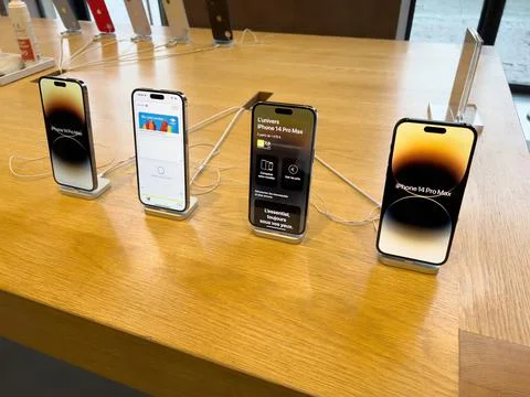 All range of the Apple Computers iPhone 14, 14 Pro, Pro Max on Stock Photos
