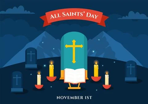 All Saints Day Vector Illustration on 1st November with for the All Souls R.. Stock Illustration