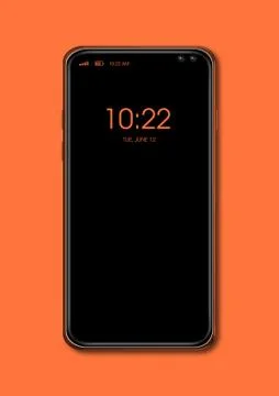 All-screen black smartphone mockup isolated on orange. 3D render Illustrazione stock