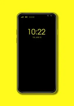 All-screen black smartphone mockup isolated on yellow. 3D render Illustrazione stock