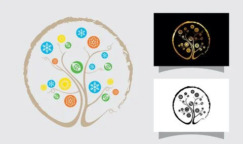 All Seasons Tree Illustration Vector Sign Stock Illustration