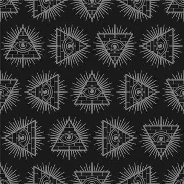 All-seeing eye background. Pyramid with an eye pattern seamless. Symbol of wo Stock Illustration