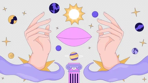 All seeing eye cosmic planets line 2D object animation Stock Footage 267187518