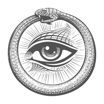 All seeing Eye Inside Ouroboros Snake Circle Esoteric Tattoo Stock Illustration