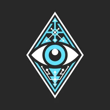 The all seeing eye logo inside a rhombus frame designed in futuristic neotr.. Illustrazione stock