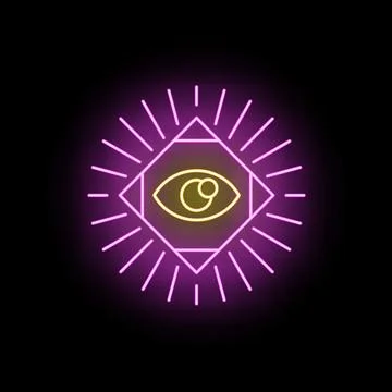 All seeing eye neon glowing symbol occultism mysticism Stock Illustration
