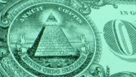 All seeing eye of the new world order and pyramid on usa dollar banknote Stock Footage 246819008