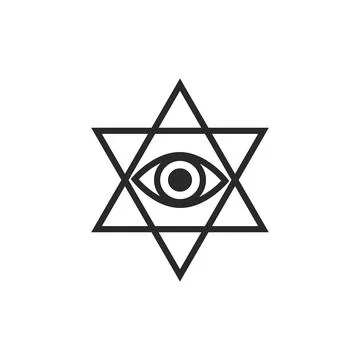 All-seeing eye in pentagram vector graphic line art style, Tattoo design element Stock Illustration