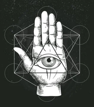 All seeing eye  with sacred geometry, Masonic symbol. Stock Illustration