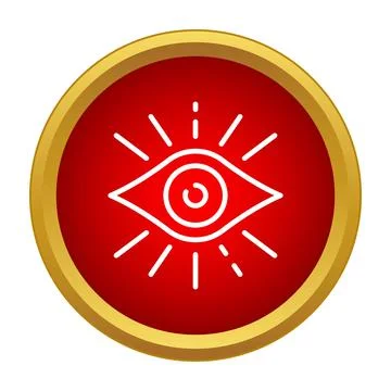 All seeing eye symbol on red gold button Stock Illustration