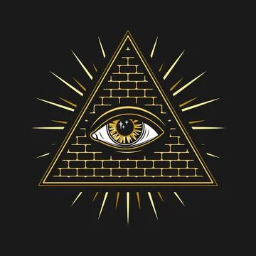 All seeing eye, third eye in pyramid Stock Illustration
