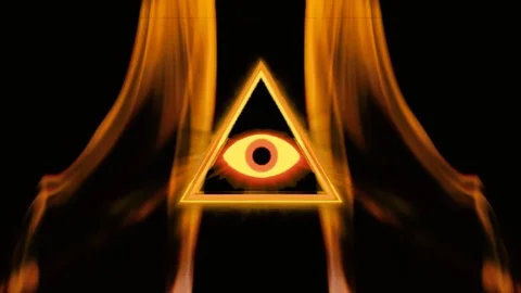 The all-seeing eye in the triangle. Fire patterns. Black background Stock Footage 108549953