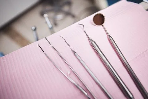All set to restore your smile. various dental tools on a table. Stock Photos