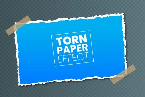 All side ripped torn ripped paper rectangle sheet with tape on transparent backg Stock Illustration