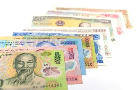 All stack type of vietnamese dong on white background Stock Photos
