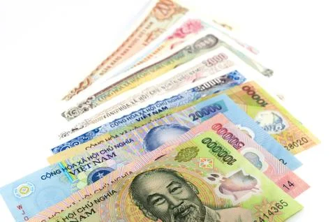 All stack type of vietnamese dong on white background Stock Photos