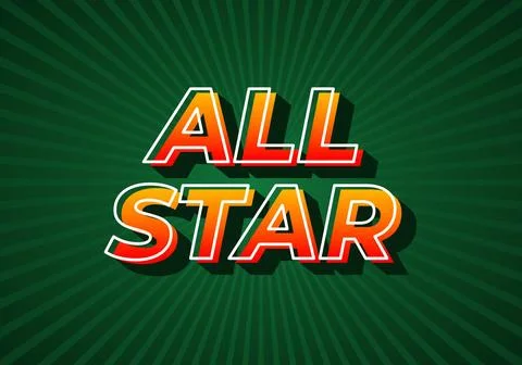 All star. Text effect in gradient yellow red color. 3D look. dark green bac.. Stock Illustration