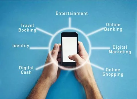 All at the touch of a button. High angle shot of an unrecognizable man using his Stock Photos