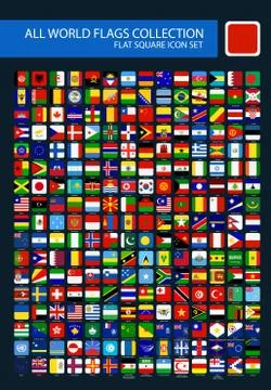 All World Flags rounded square simple vector isolated on black Stock Illustration