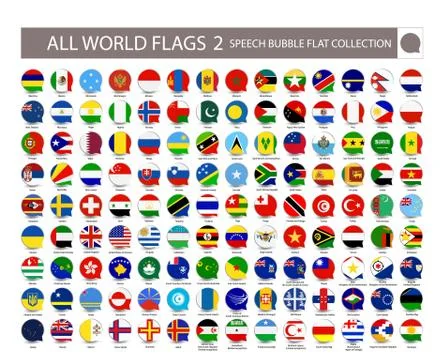 All World Flags speech bubble flat collection. Part 2. All World Flags Vector Illustrazione stock