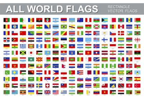All world flags - vector set of rectangular icons. Illustrazione stock