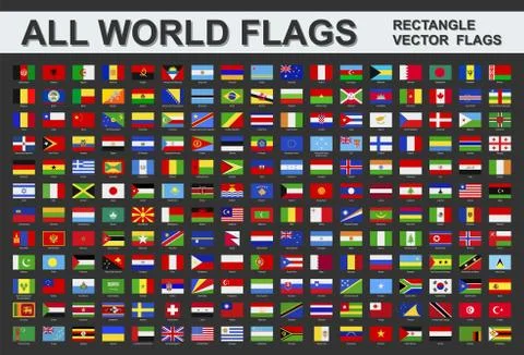 All world flags - vector set of rectangular icons. Illustrazione stock