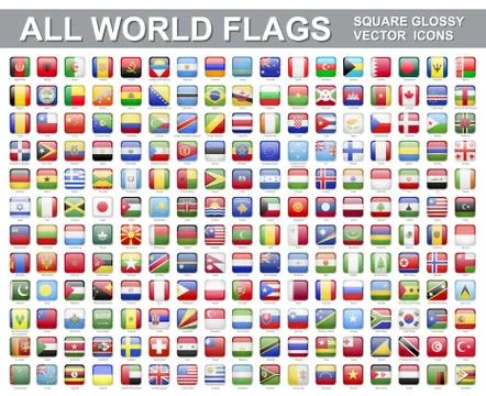 All world flags - vector set of square icons. Flags of all countries Illustrazione stock