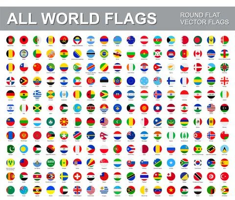 All world flags - vector set of round flat icons. Stock Illustration