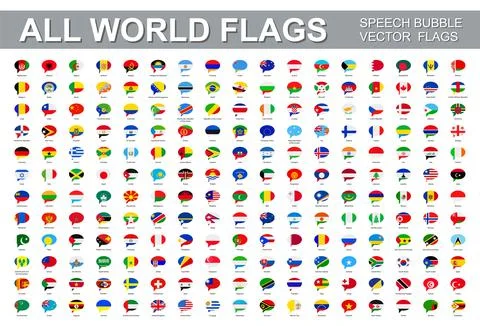 All world flags - vector set of speech bubble icons. 스톡 일러스트